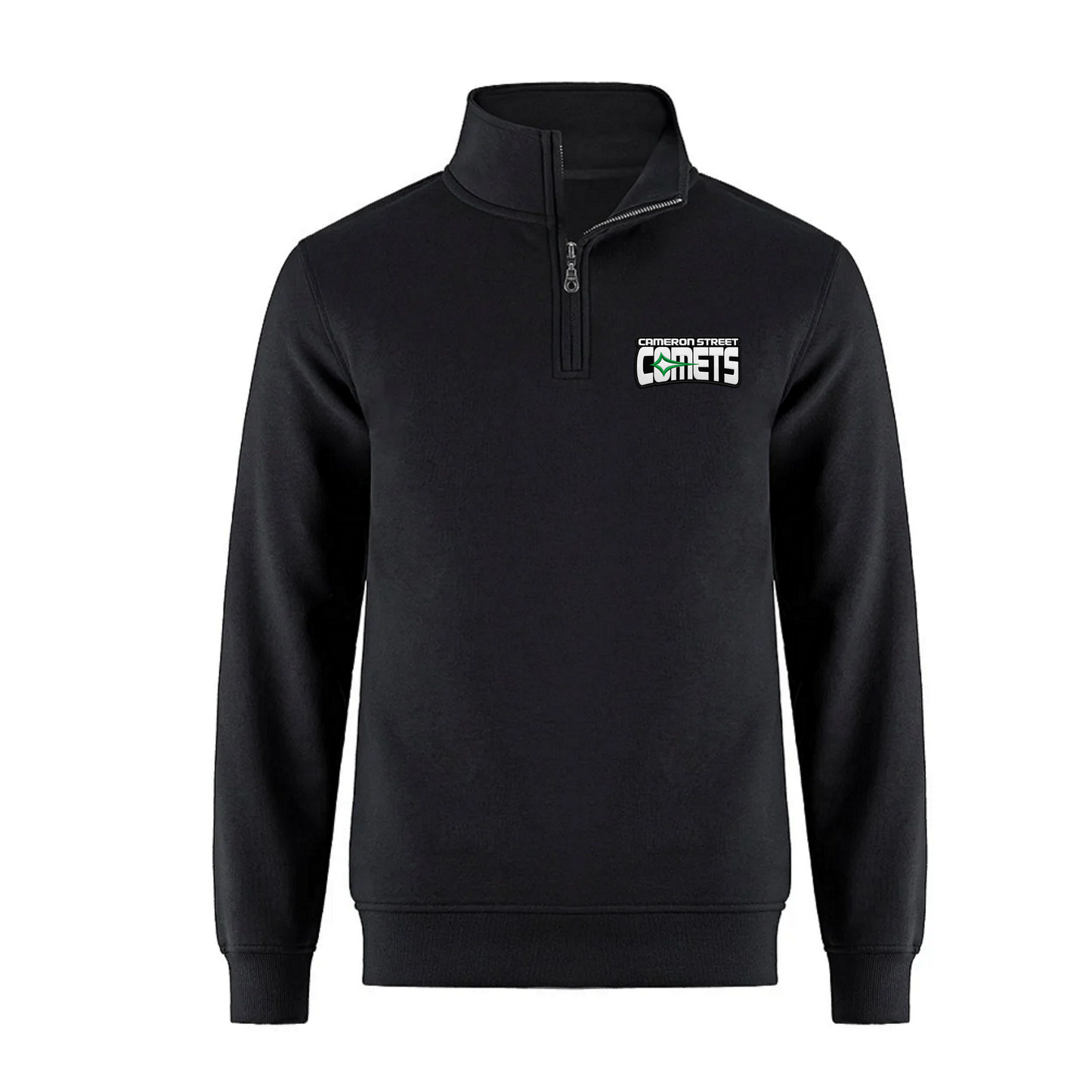 Cameron Street Comets Quarter Zip Sweatshirt - Black / Purple Logo Patch