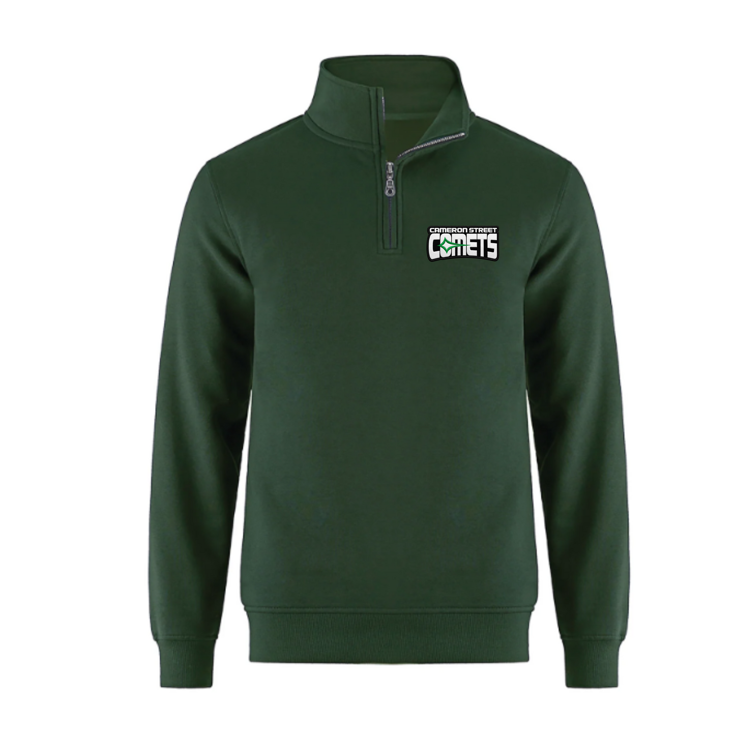 Cameron Street Comets Quarter Zip Sweatshirt - Forest / Green Logo Patch