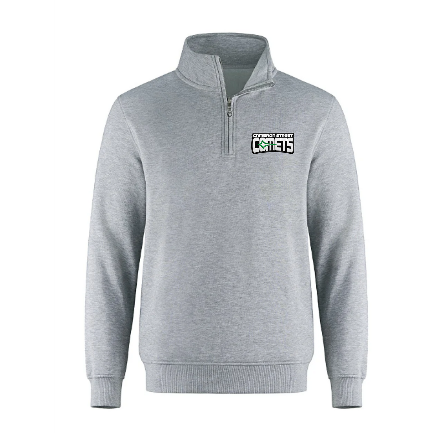 Cameron Street Comets Quarter Zip Sweatshirt - Grey / Green Logo Patch
