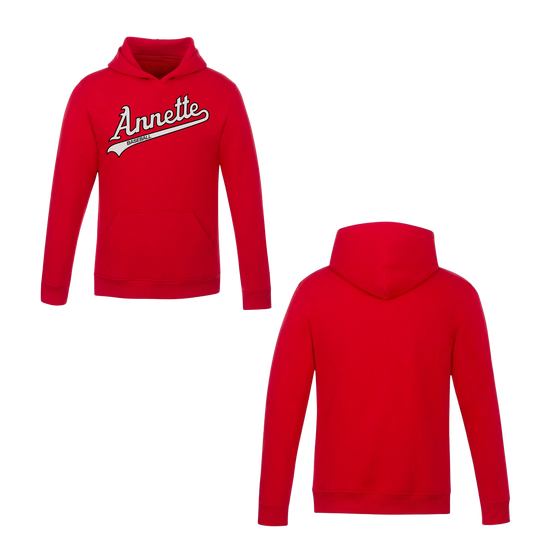 Annette Baseball Hooded Sweatshirt - Annette Script Logo /  Non-Personalized - Red