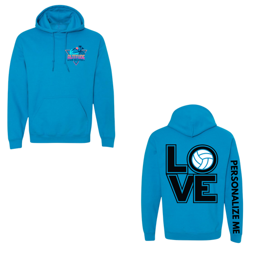 Altitude Adult Personalized Volleyball LOVE Hooded Sweatshirt - Sapphire