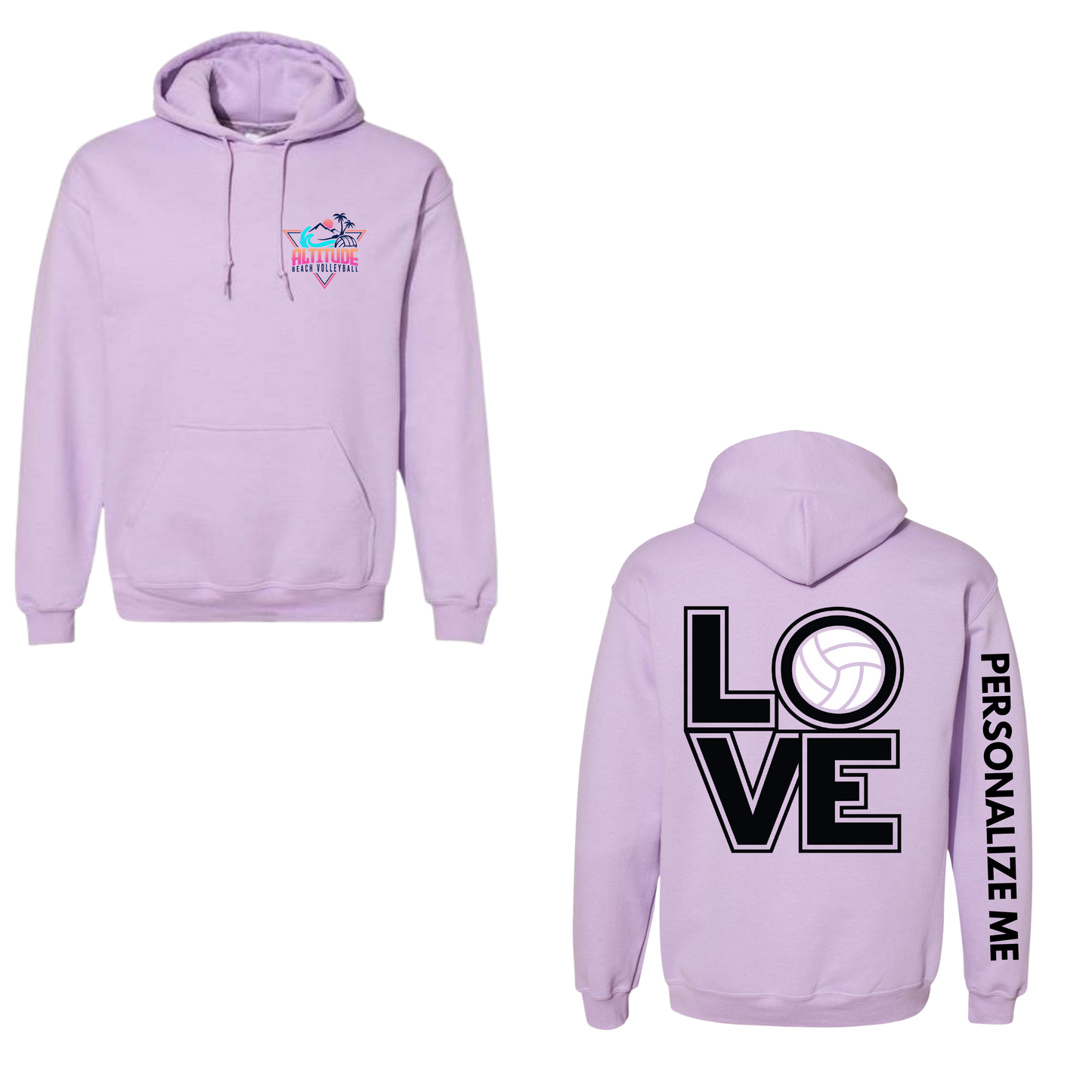 Altitude Adult Personalized Volleyball LOVE Hooded Sweatshirt - Orchid