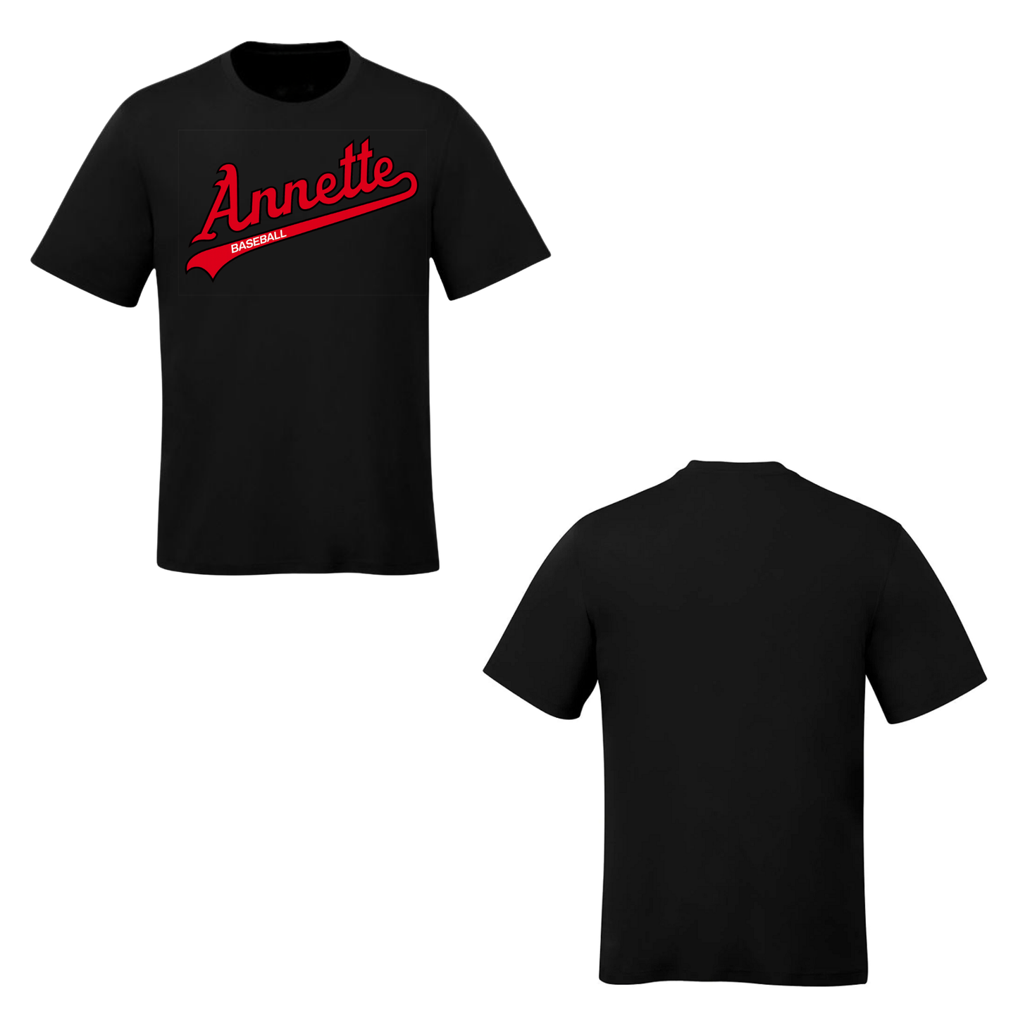 Annette Baseball Short Sleeve Shirt - Annette Red Script Logo /  Non-Personalized - Black