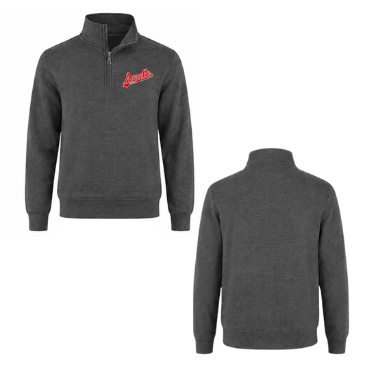 Annette Baseball Quarter-Zip Mini Red Script Logo Sweatshirt - Charcoal