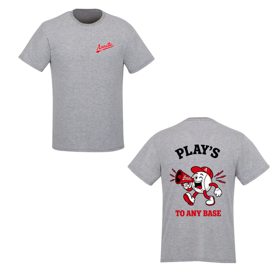 Annette Baseball Short Sleeve Shirt - Play's To Any Base Tee - Grey
