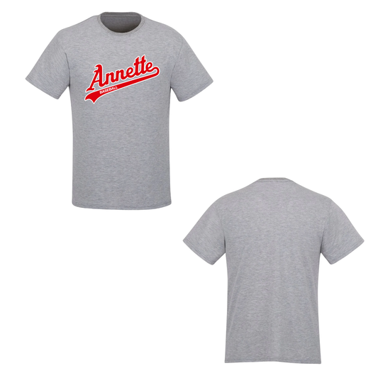 Annette Baseball Short Sleeve Shirt - Annette Red / White Script Logo /  Non-Personalized - Grey