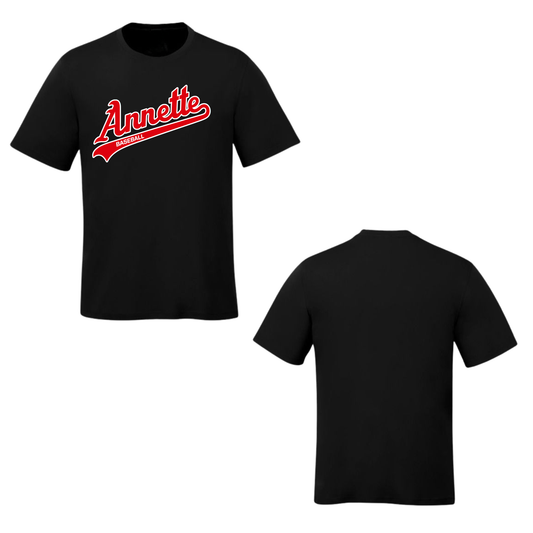 Annette Baseball Short Sleeve Shirt - Annette Red / White Script Logo /  Non-Personalized - Black