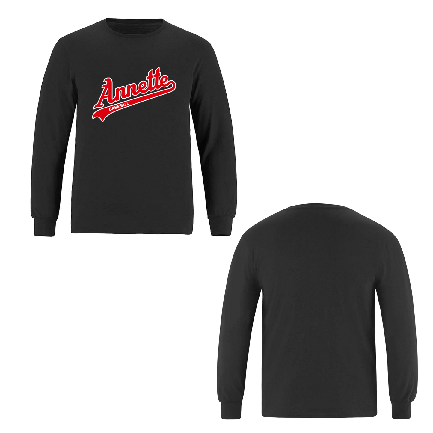 Annette Baseball Long Sleeve Shirt - Red Script Logo - Black