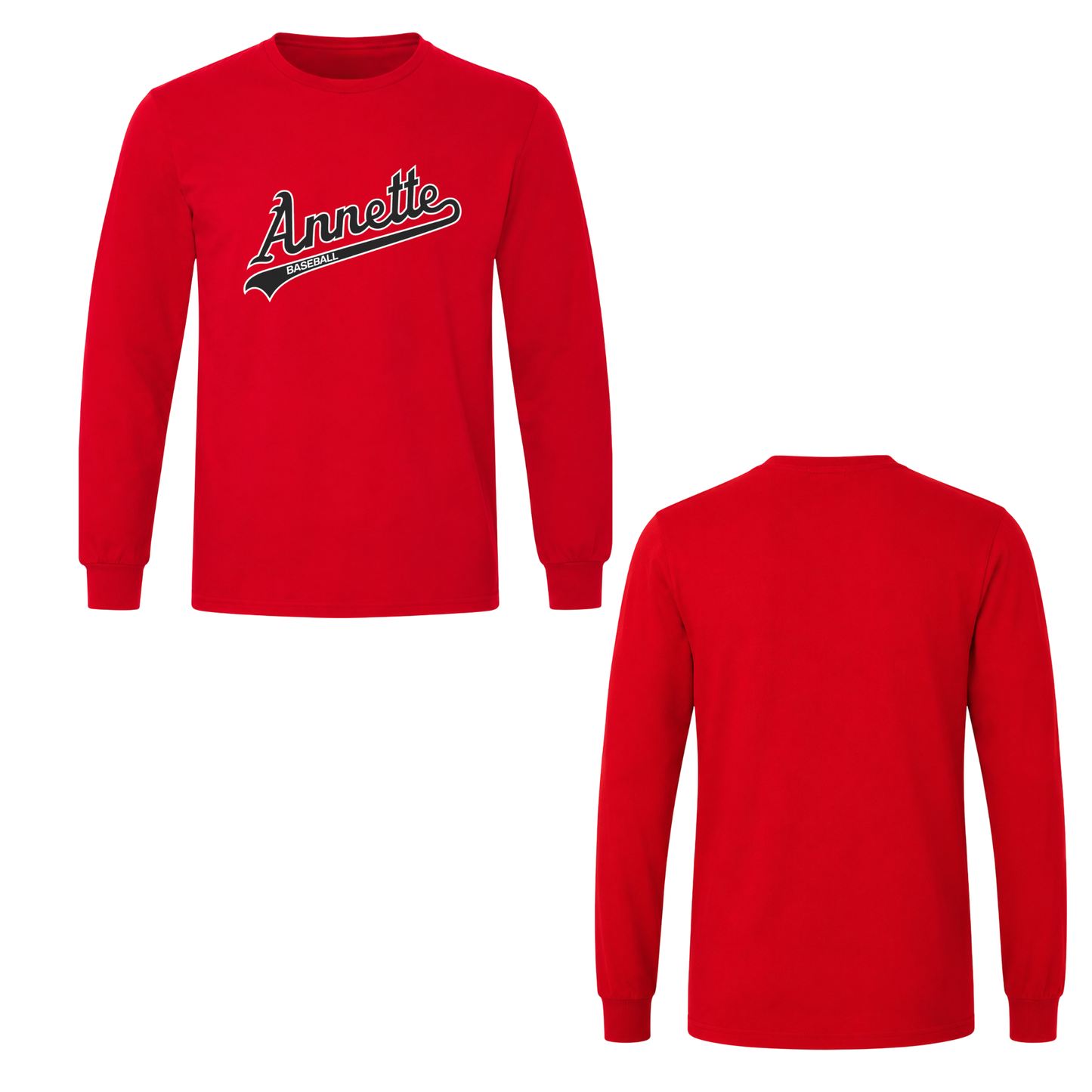 Annette Baseball Long Sleeve Shirt - Black Script Logo - Red