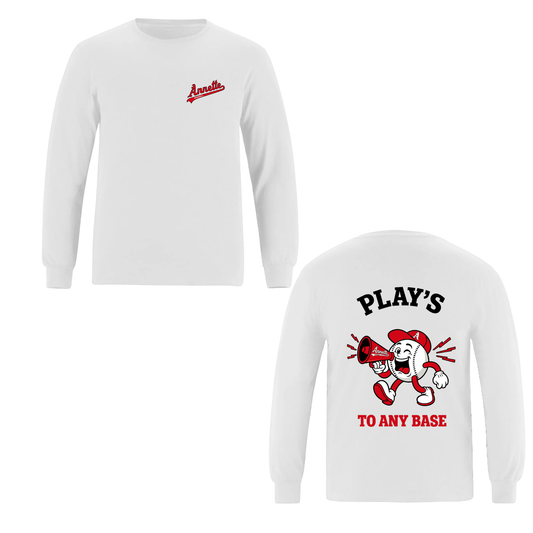 Annette Baseball Long Sleeve Shirt - Play's to Any Base - White