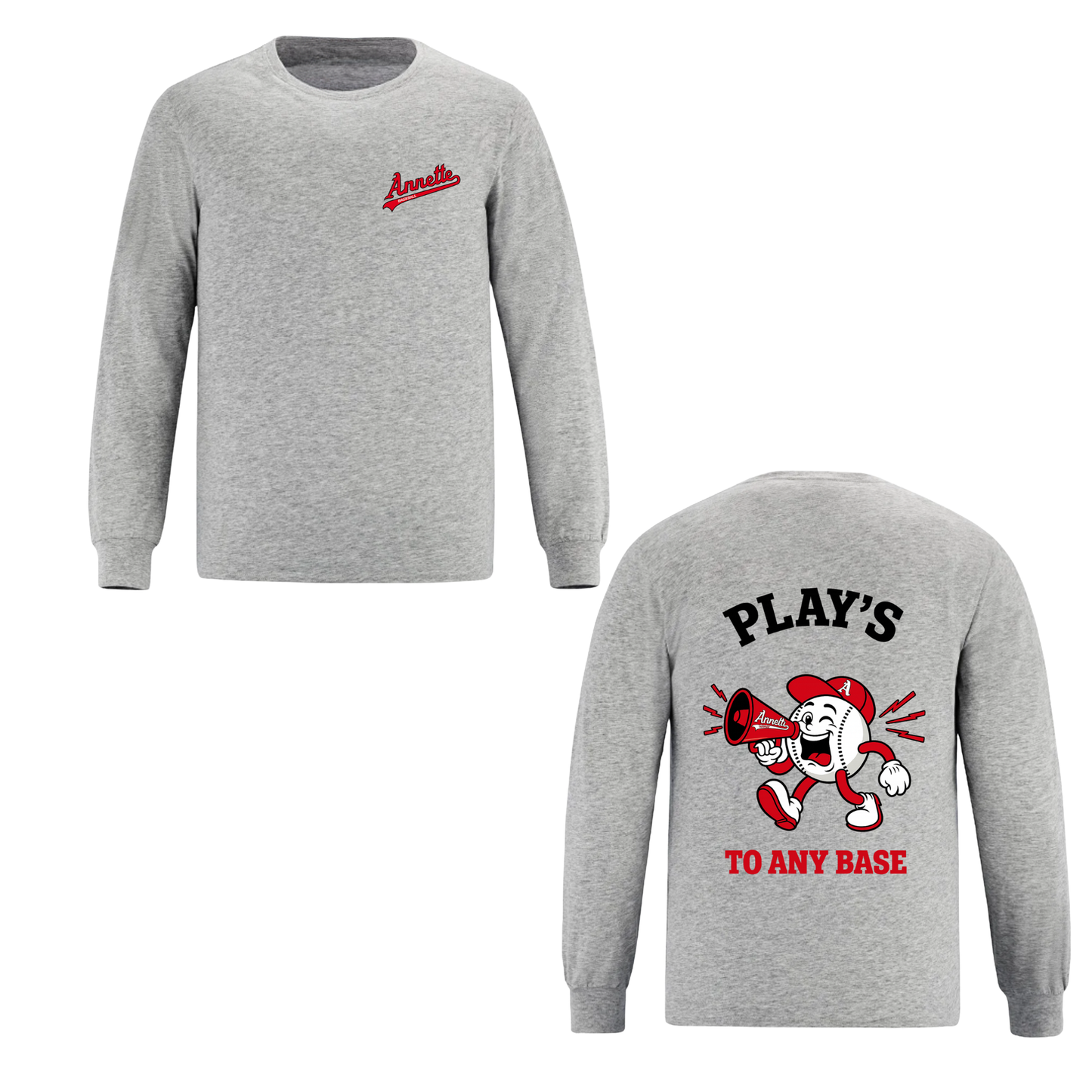 Annette Baseball Long Sleeve Shirt - Play's to Any Base - Grey
