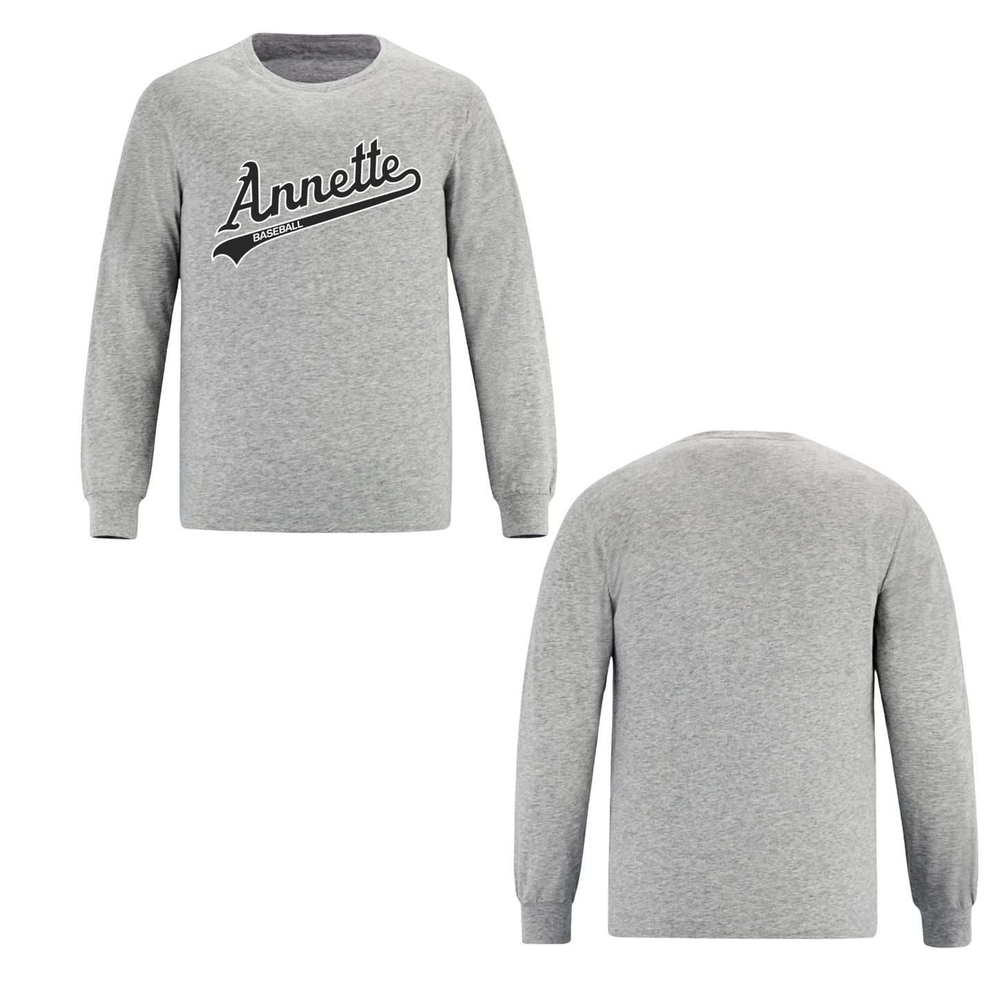 Annette Baseball Long Sleeve Shirt - Black Script Logo - Grey