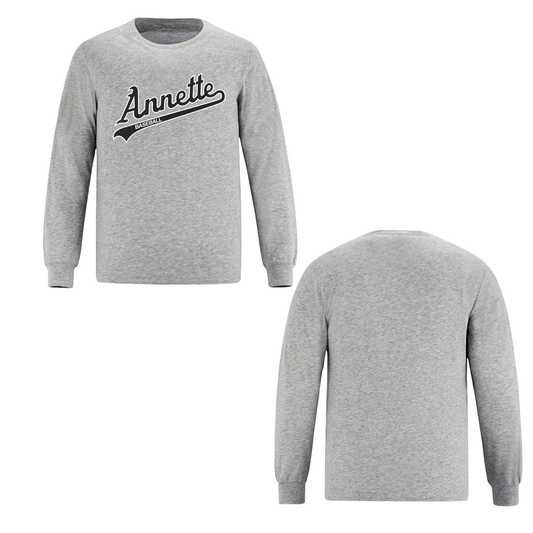 Annette Baseball Long Sleeve Shirt - Black Script Logo - Grey