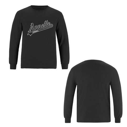 Annette Baseball Long Sleeve Shirt - Black Script Logo - Black