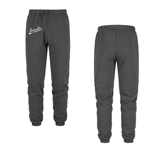 Annette Baseball - Mini White Script Logo Joggers / Non-Personalized - Charcoal