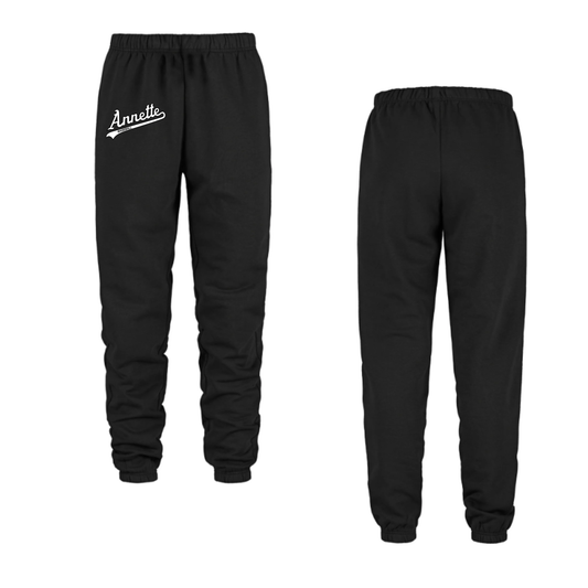 Annette Baseball - Mini White Script Logo Joggers / Non-Personalized - Black