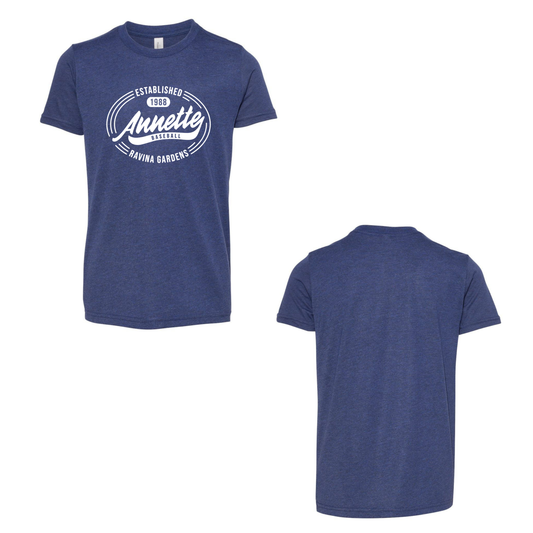 Annette Baseball Short Sleeve Shirt - Vintage Logo Tee - Navy Triblend