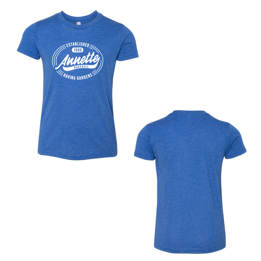 Annette Baseball Short Sleeve Shirt - Vintage Logo Tee - True Royal Triblend