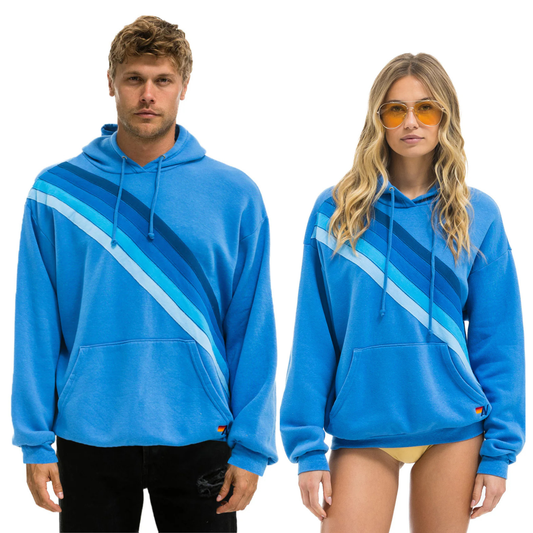 Aviator Nation -  Adult Cross Stripe Relaxed Pullover Hoodie - Cobalt / Blue