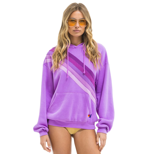 Aviator Nation -  Adult Cross Stripe Relaxed Pullover Hoodie - Neon Purple / Purple