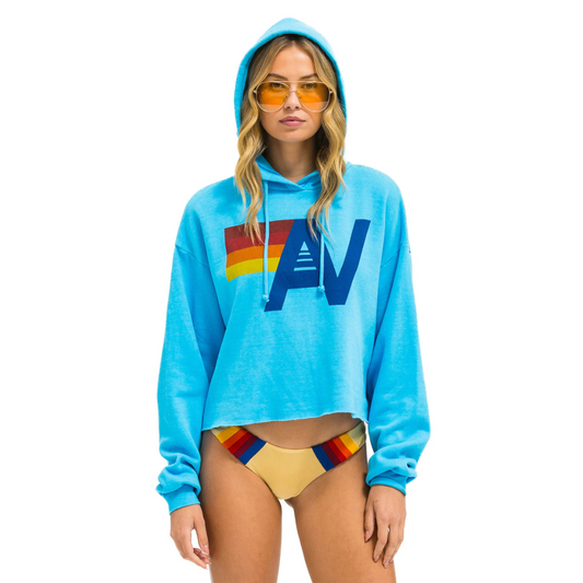 Aviator Nation -  Adult Logo Cropped Pullover Relaxed Hoodie - Neon Blue