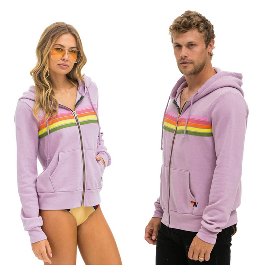 Aviator Nation - Adult Mauve / Pink / Green Stripes 5 Stripe Zip Hoodie