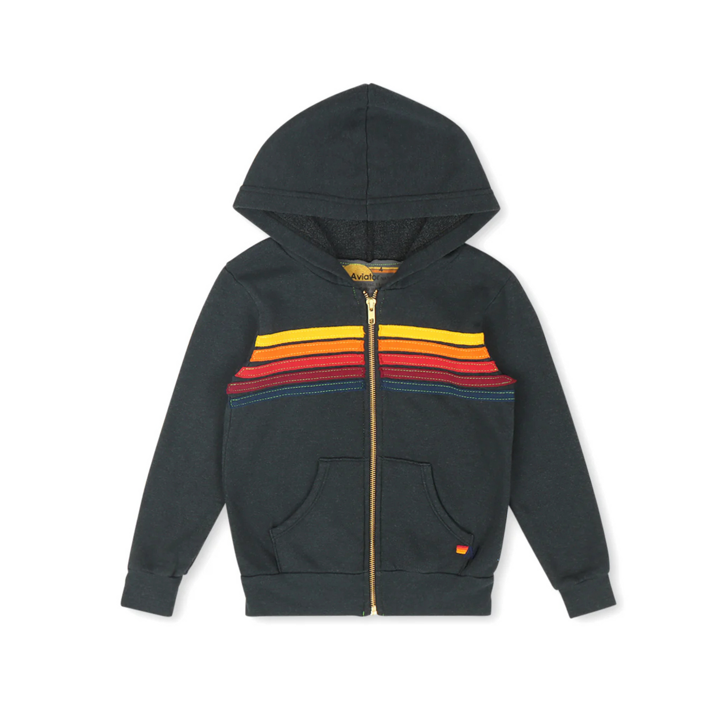 Aviator Nation Classic Unisex Kids 5 Stripe Zip Hoodie - Charcoal