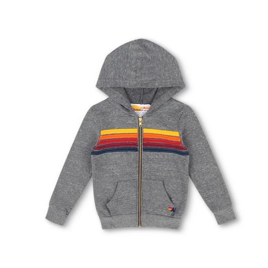 Aviator Nation Classic Unisex Kids 5 Stripe Zip Hoodie - Heather Grey