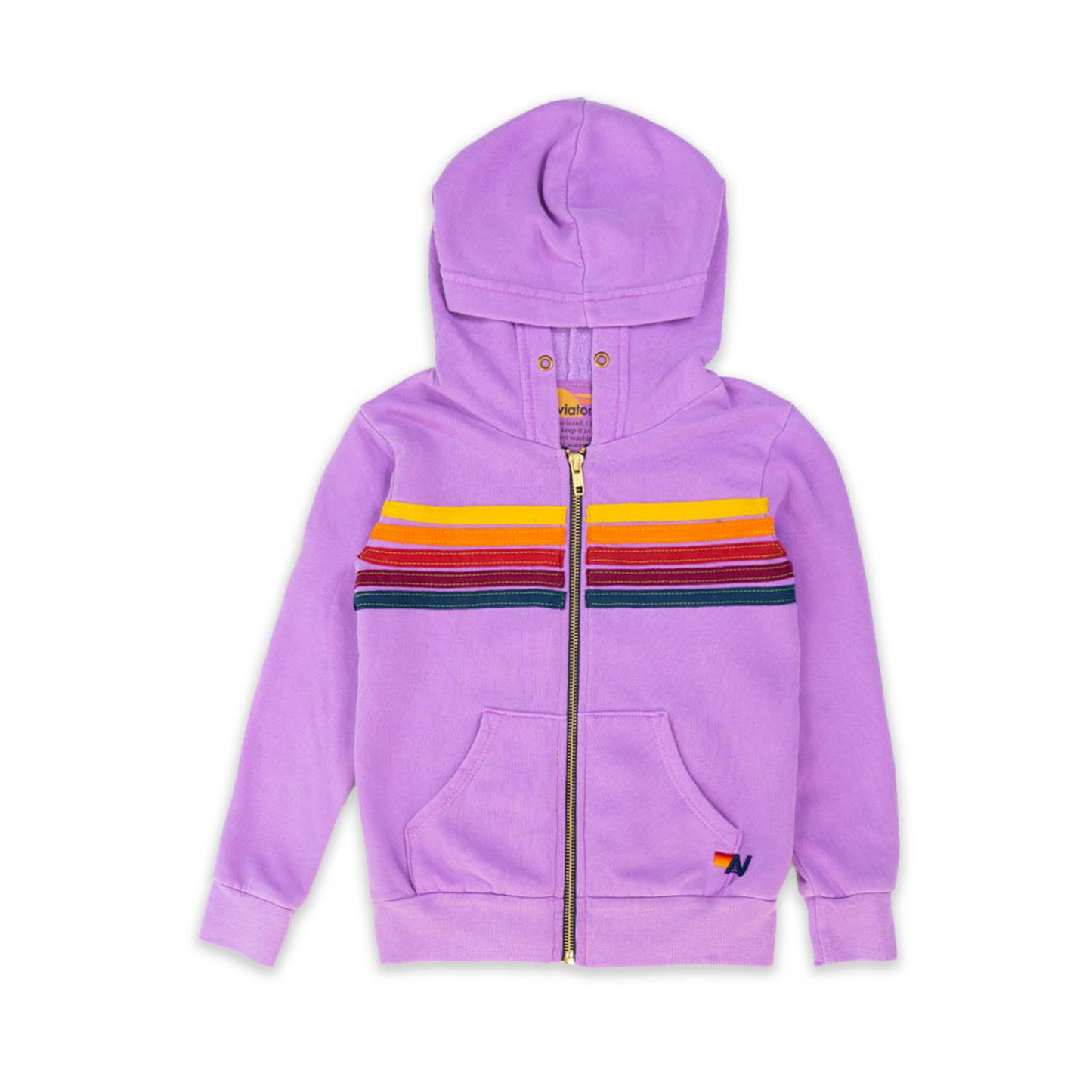 Aviator Nation Classic Unisex Kids 5 Stripe Zip Hoodie - Neon Purple