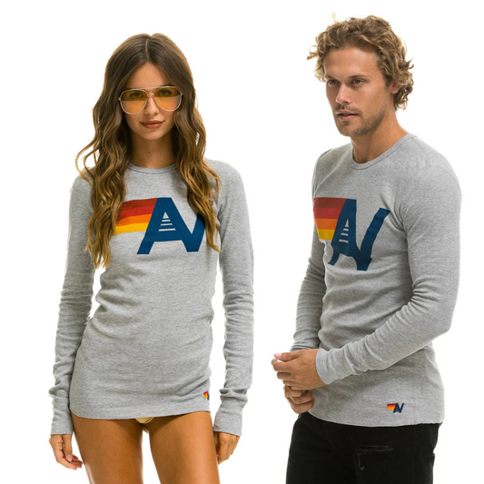 Aviator Nation - Logo Thermal Long Sleeve Shirt- Heather Grey