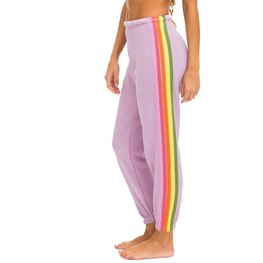 Aviator Nation -  Women's 5 Stripe Sweatpants - Mauve/Pink/Green