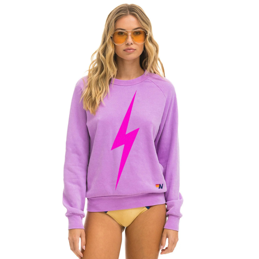Aviator Nation Adult Bolt Crew Sweatshirt - Neon Purple / Neon Pink