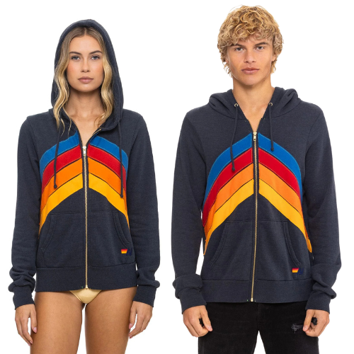 Aviator Nation Adult Mountain Stitch Chevron 4 Zip Hoodie - Charcoal