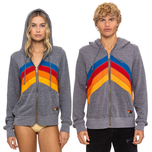 Aviator Nation Adult Mountain Stitch Chevron 4 Zip Hoodie - Heather Grey