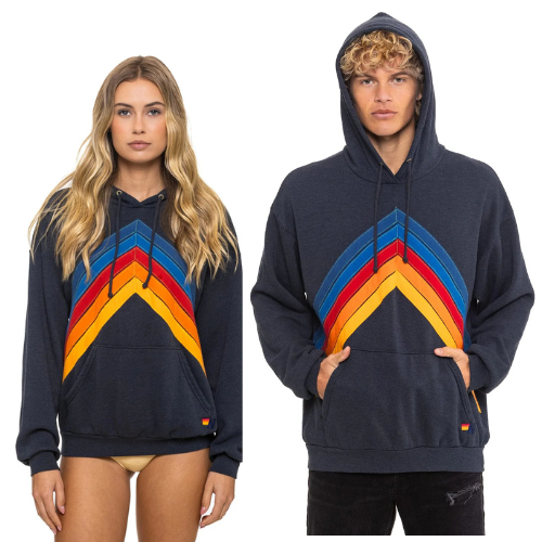 Aviator Nation Adult Mountain Stitch Chevron Pullover Hoodie Relaxed - Charcoal