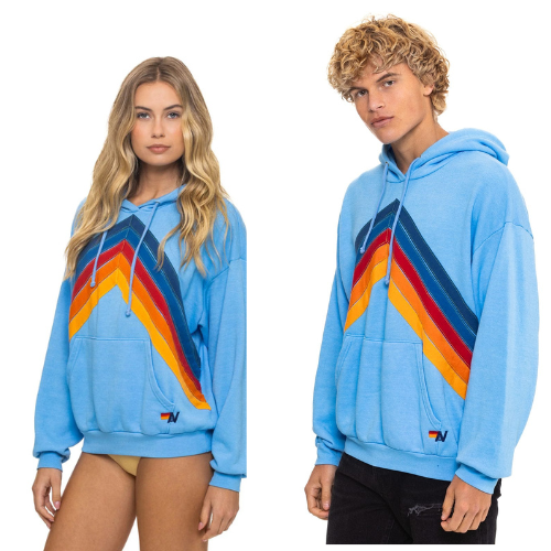 Aviator Nation Adult Mountain Stitch Chevron Pullover Hoodie Relaxed - Sky