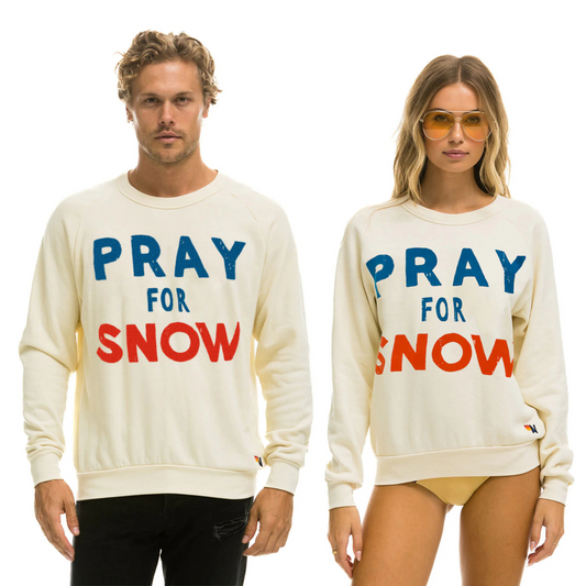 Aviator Nation Adult Pray for Snow Crew Sweatshirt - Vintage White