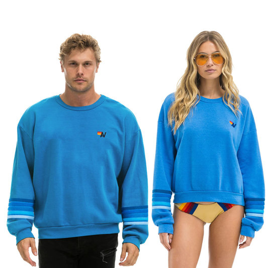 Aviator Nation Adult Unisex Rugby Stitch Relaxed Crew Sweatshirt - Cobalt / Blue