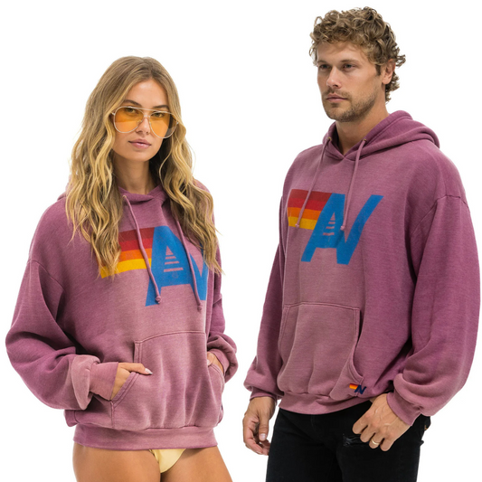 Aviator Nation Unisex Vintage Logo Relaxed Pullover Hoodie - Faded Berry