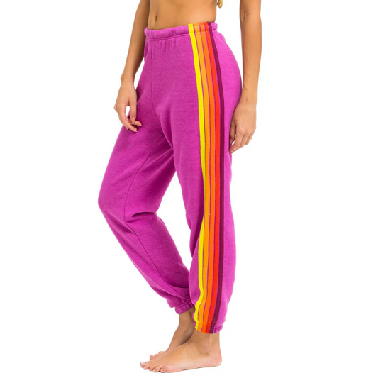 Aviator Nation Women's 5 Stripe Sweatpants - Magenta / Orange Yellow