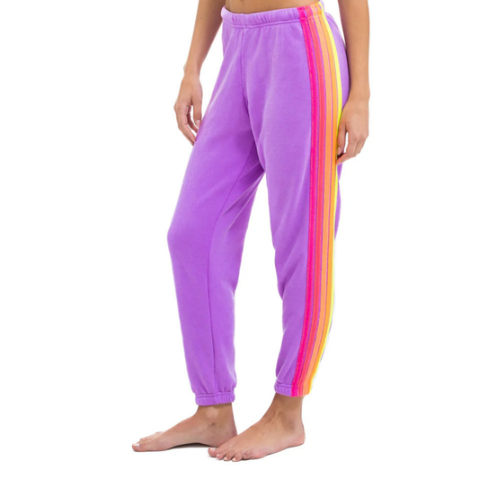 Aviator Nation Women's 5 Stripe Sweatpants - Neon Purple / Neon