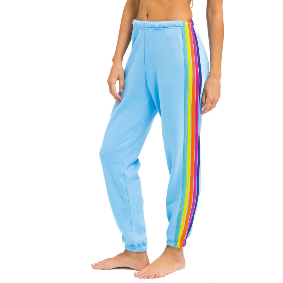 Aviator Nation Women's 5 Stripe Sweatpants - Sky / Rainbow