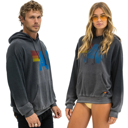 Aviator Nation Unisex Vintage Logo Relaxed Pullover Hoodie - Faded Smoke