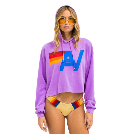 Aviator Nation -  Adult Logo Cropped Pullover Relaxed Hoodie - Neon Purple