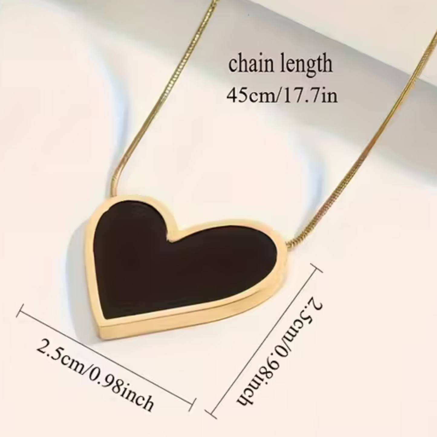 Black Heart Enameled Pendant Necklace - Gold
