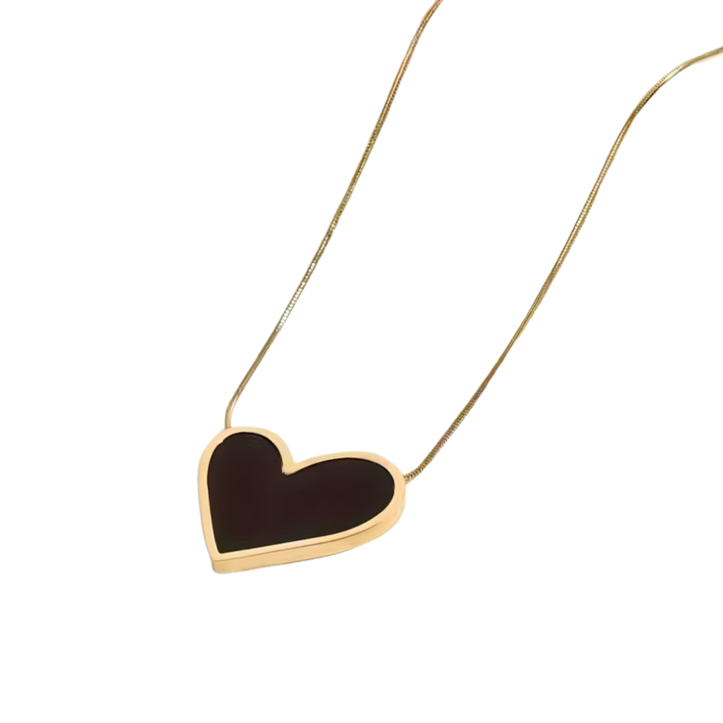 Black Heart Enameled Pendant Necklace - Gold