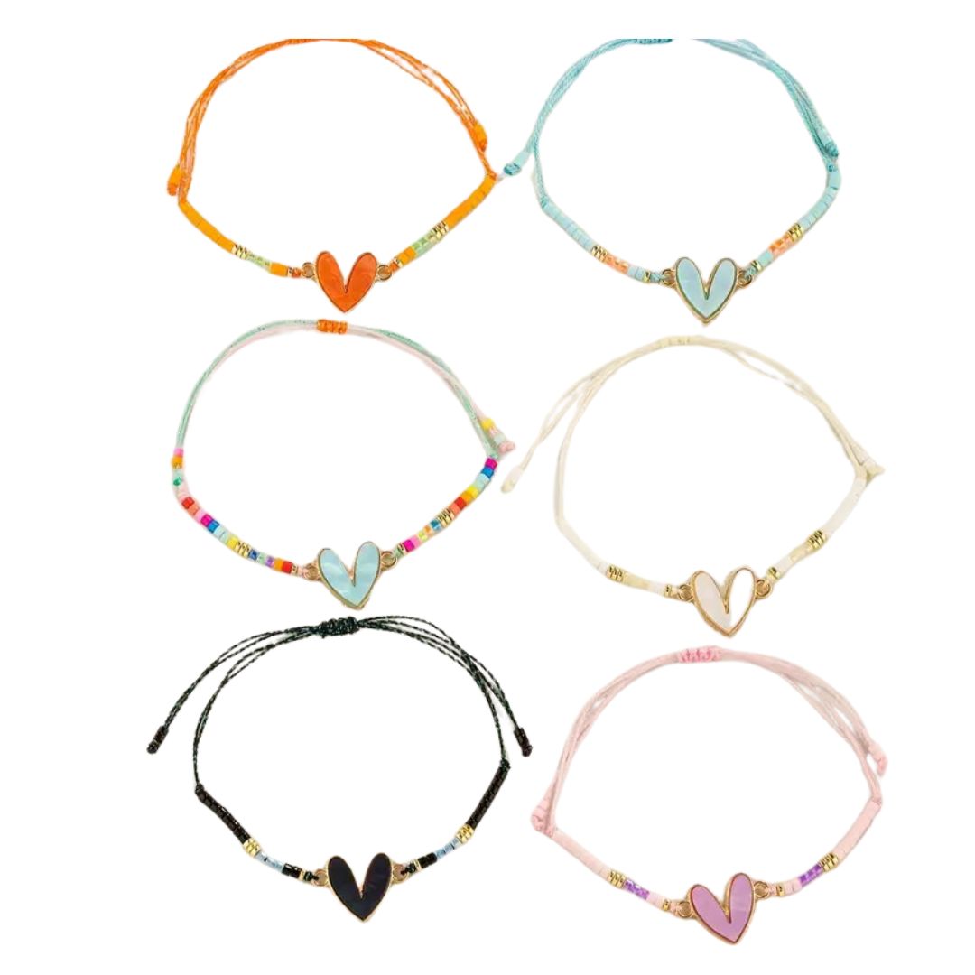 Boho Beaded Enamel Heart Bracelets