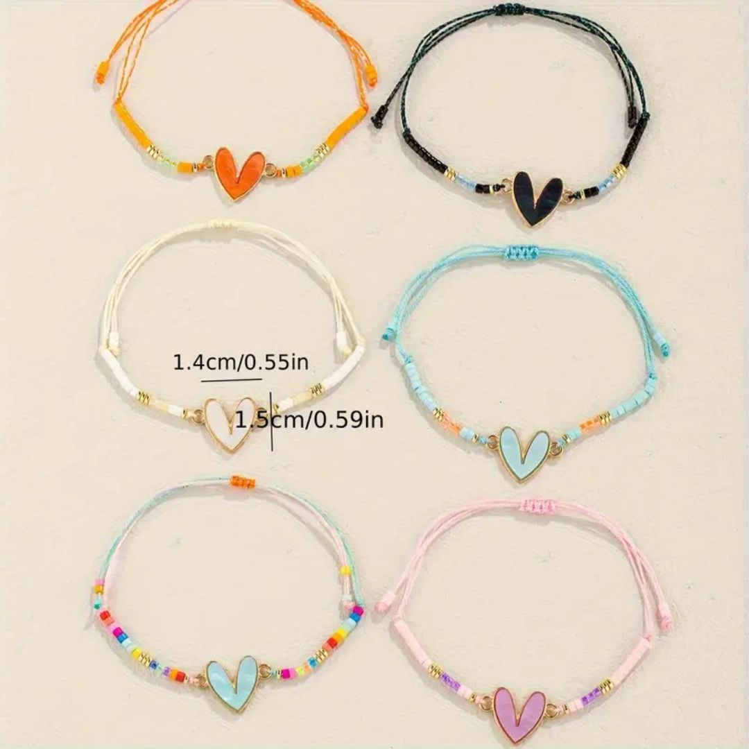 Boho Beaded Enamel Heart Bracelets