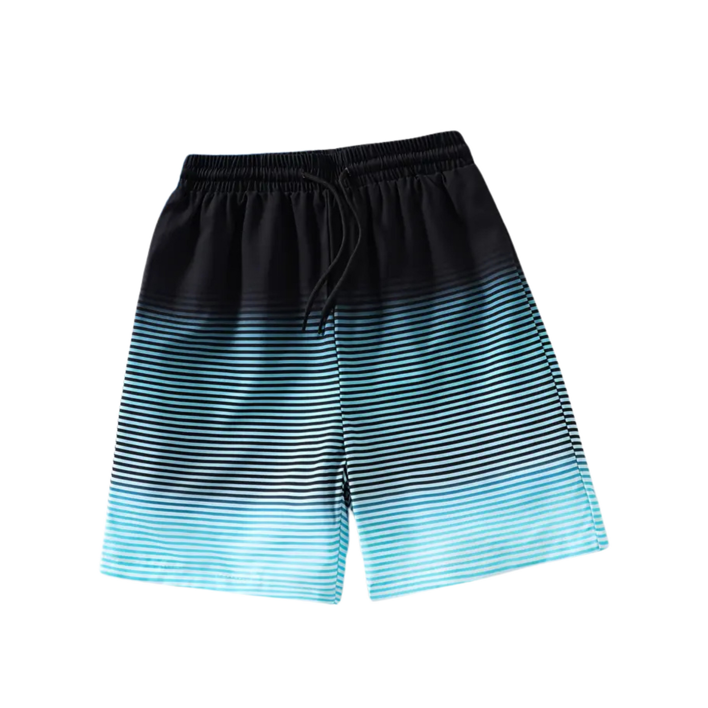 Boys Mid-Length Swim Trunks - Black / Sky Blue Boho Stripe