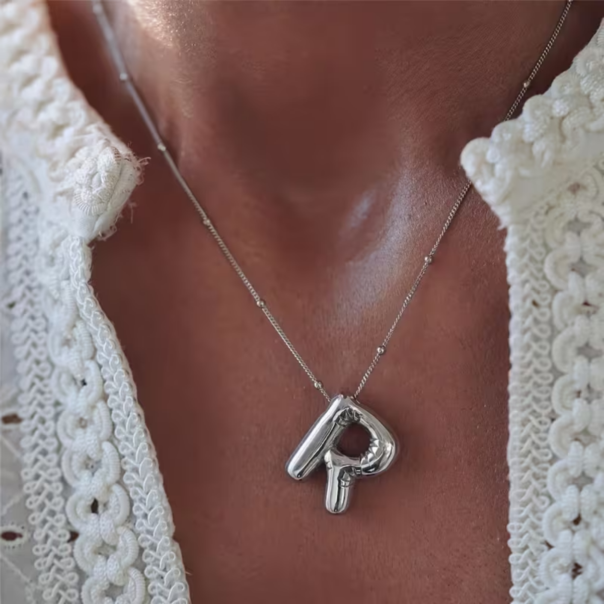 Bubble Letter Necklace - Silvery